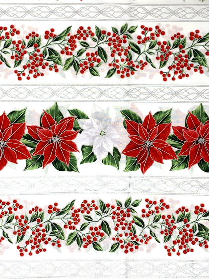 Poinsettia Border Stripe Yardage: Blooming Holidays Ice Silver by Hoffman