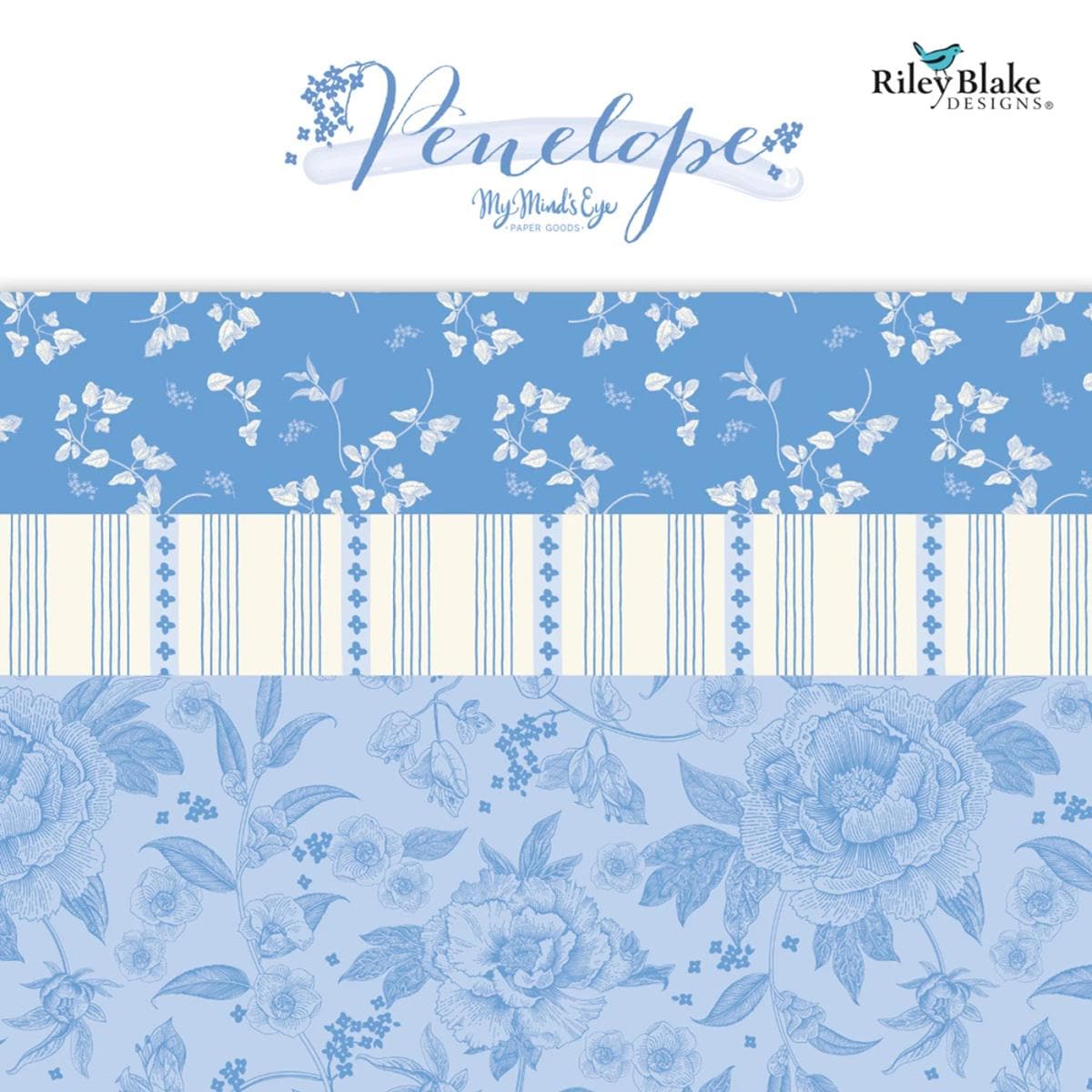 Blue Floral Fabric Squares: Penelope Collection for Riley Blake
