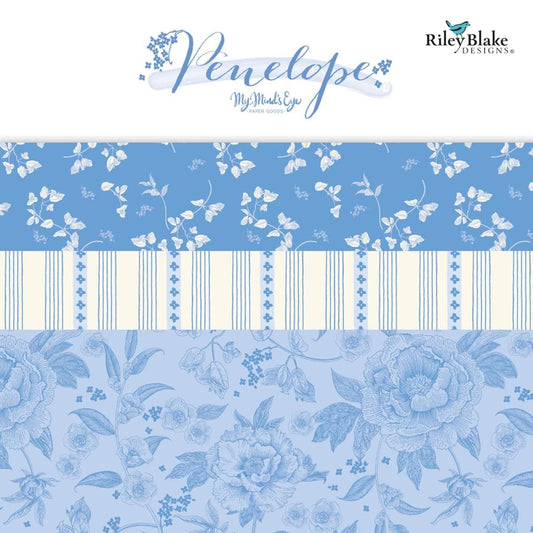 Blue Floral Fabric Squares: Penelope Collection for Riley Blake