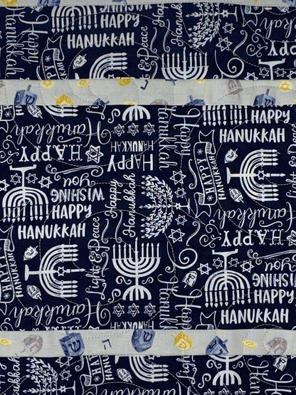 Hanukkah Quilted Table Runner: Handmade, Navy Blue, White, Menorrahs, Chanukah Decor, 15x49