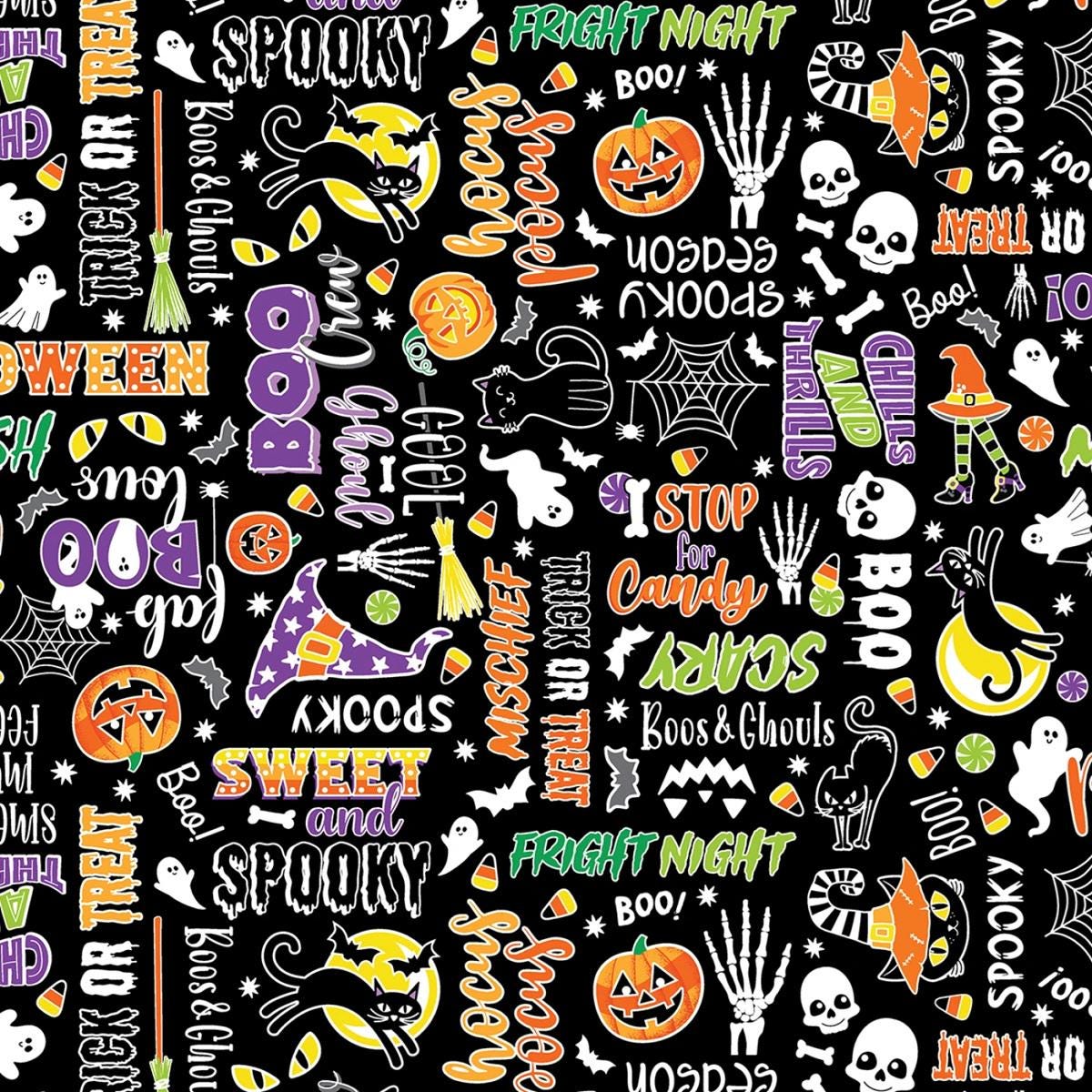 Halloween Fabric Yardage: Monster Mash, Glow in the Dark - Benartex