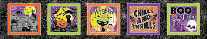 Halloween Fabric Panel: Chills and Thrills Boxes, Glow in the Dark - Benartex