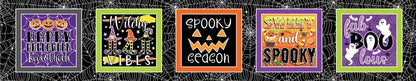 Halloween Fabric Panel: Chills and Thrills Boxes, Glow in the Dark - Benartex