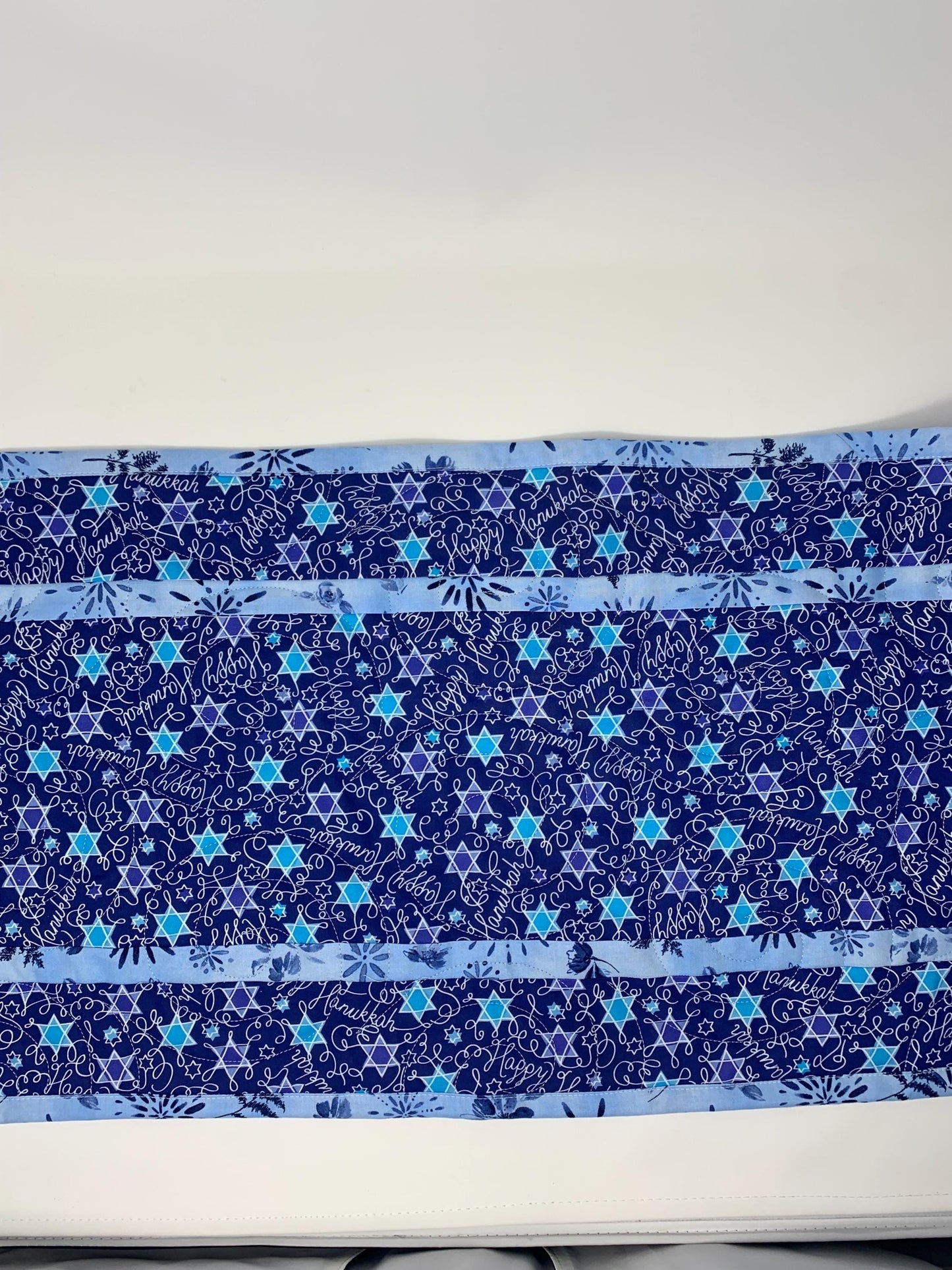 Hanukkah Quilted Table Runner: Handmade, Blue, Start of David, Chanukah Decor, 15x49