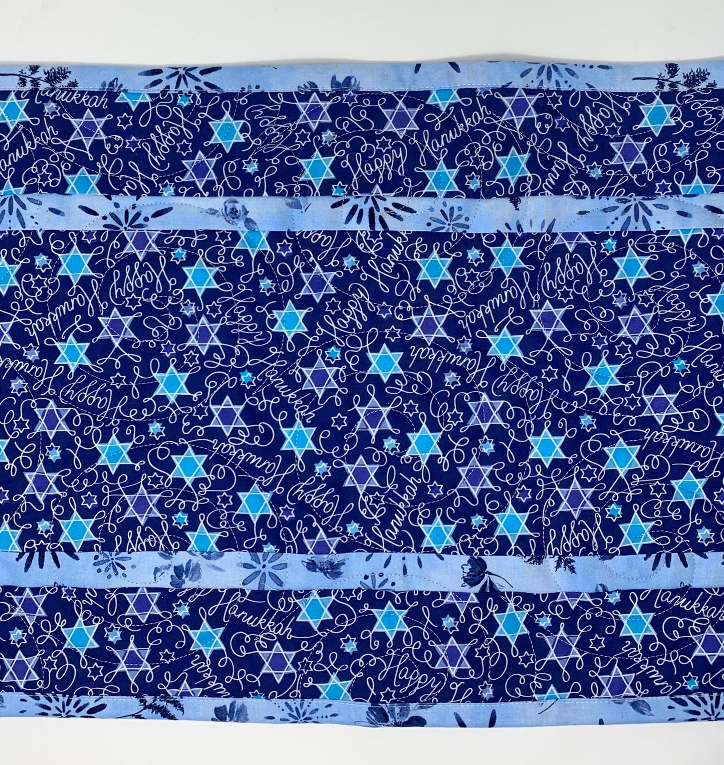 Hanukkah Quilted Table Runner: Handmade, Blue, Start of David, Chanukah Decor, 15x49