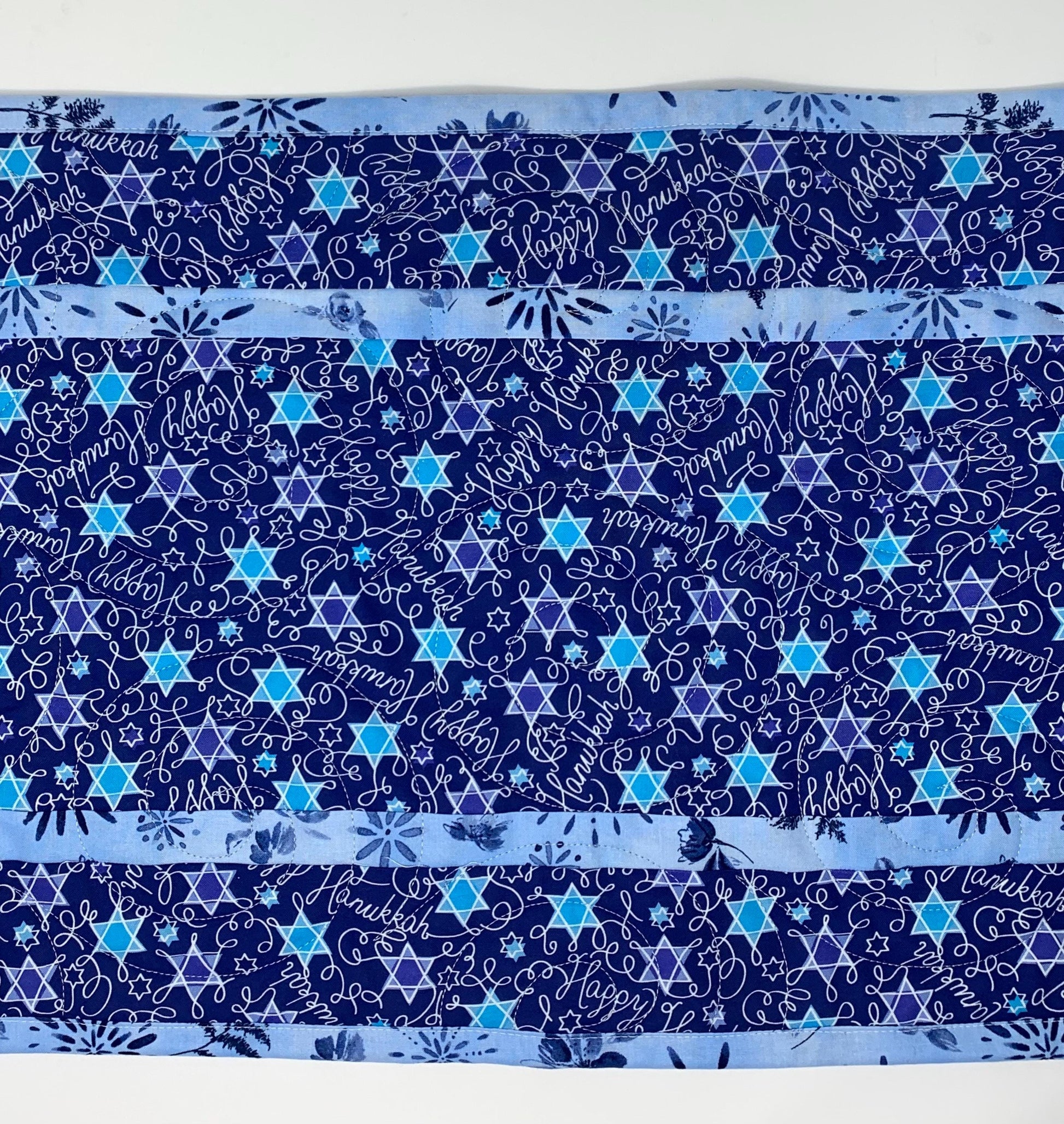 Hanukkah Quilted Table Runner: Handmade, Blue, Start of David, Chanukah Decor, 15x49