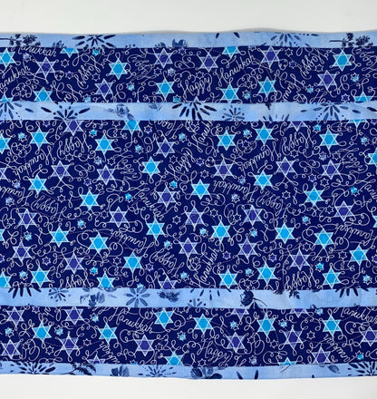Hanukkah Quilted Table Runner: Handmade, Blue, Start of David, Chanukah Decor, 15x49