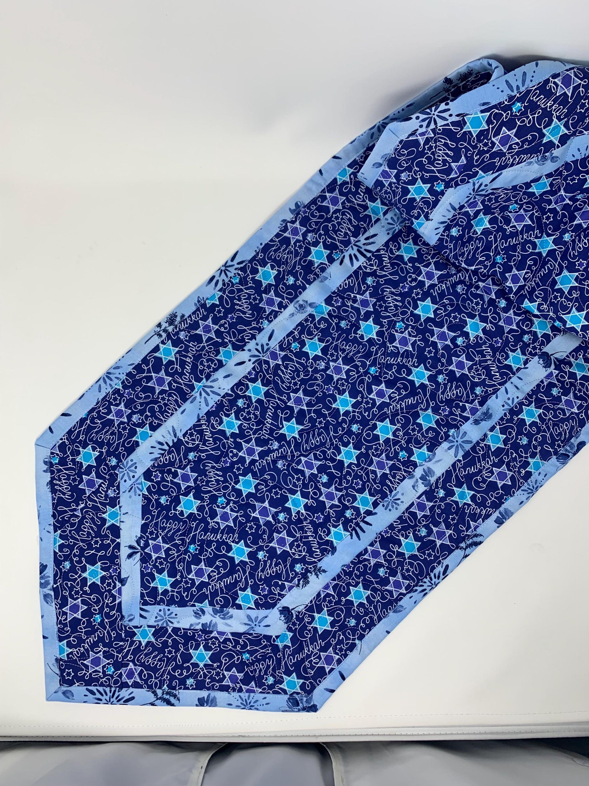 Hanukkah Quilted Table Runner: Handmade, Blue, Start of David, Chanukah Decor, 15x49