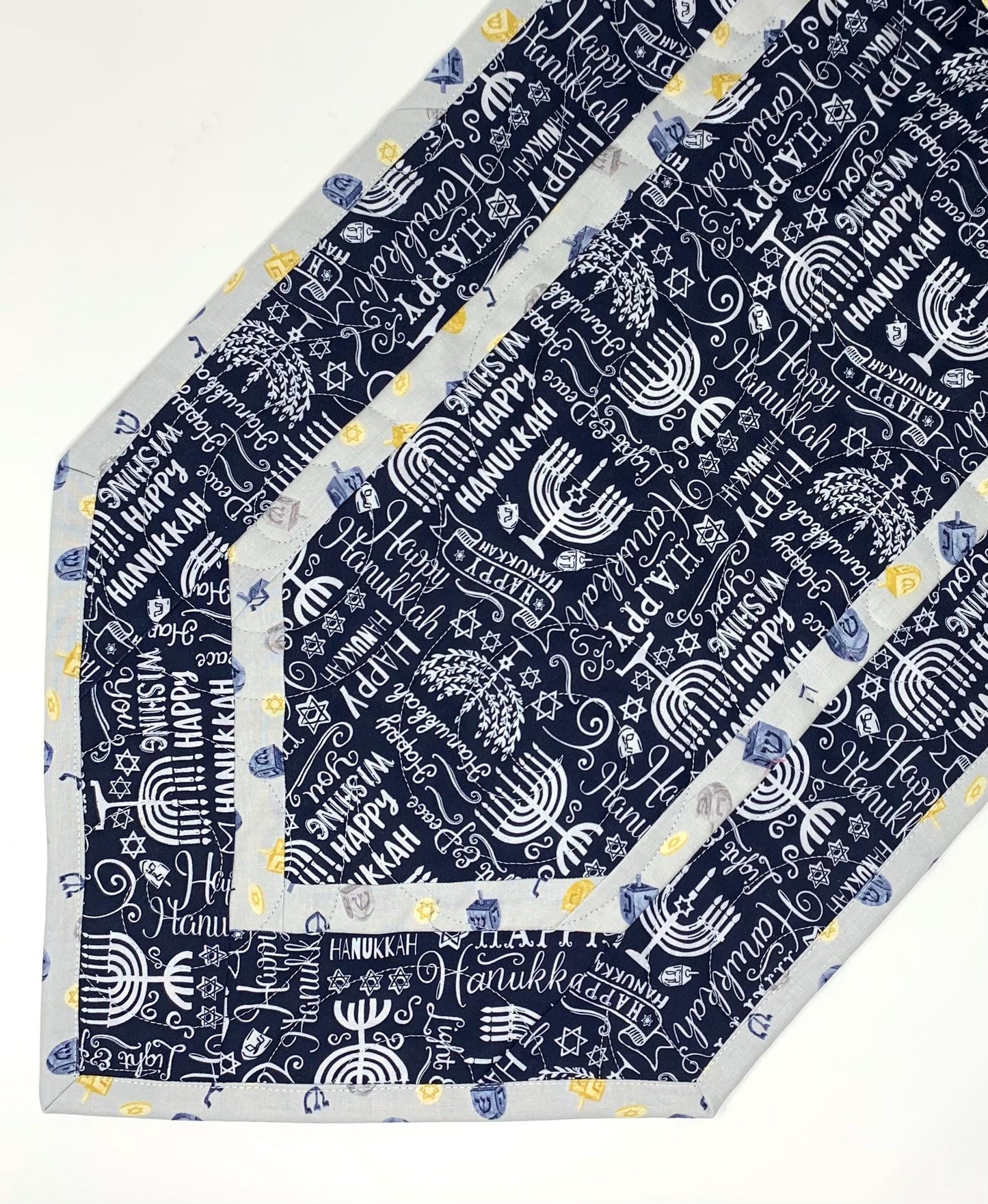 Hanukkah Quilted Table Runner: Handmade, Navy Blue, White, Menorrahs, Chanukah Decor, 15x49