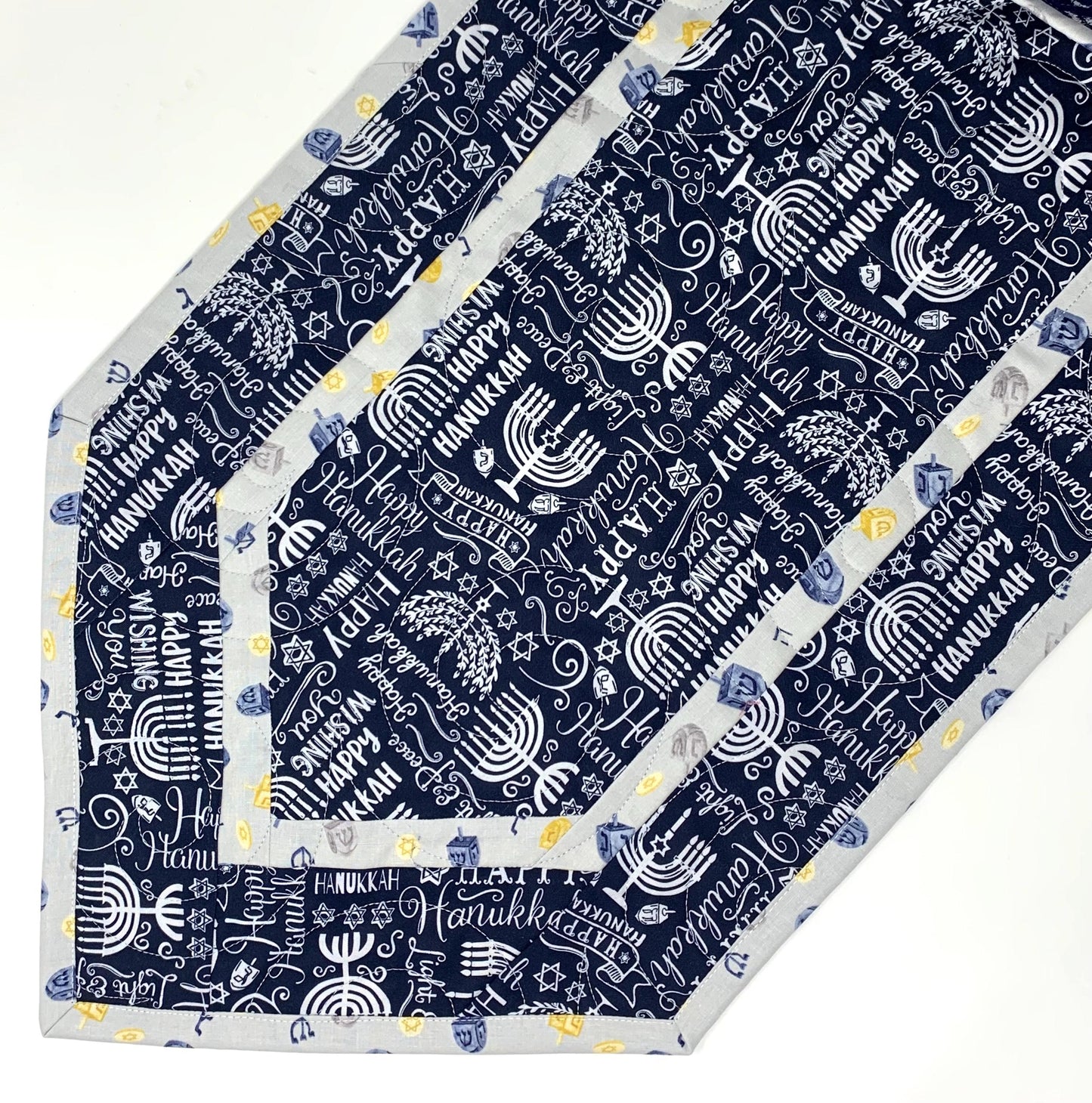 Hanukkah Quilted Table Runner: Handmade, Navy Blue, White, Menorrahs, Chanukah Decor, 15x49