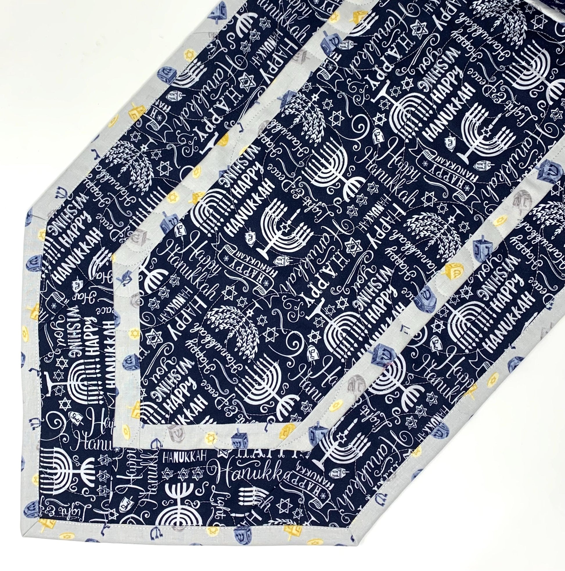 Hanukkah Quilted Table Runner: Handmade, Navy Blue, White, Menorrahs, Chanukah Decor, 15x49