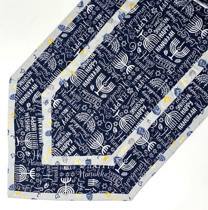 Hanukkah Quilted Table Runner: Handmade, Navy Blue, White, Menorrahs, Chanukah Decor, 15x49