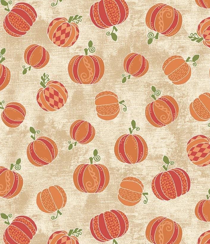 Pumpkin Yardage: Tan Hello Pumpkin Harvest, Benartex