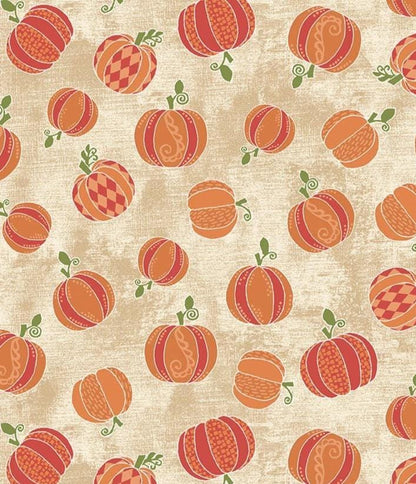 Pumpkin Yardage: Tan Hello Pumpkin Harvest, Benartex