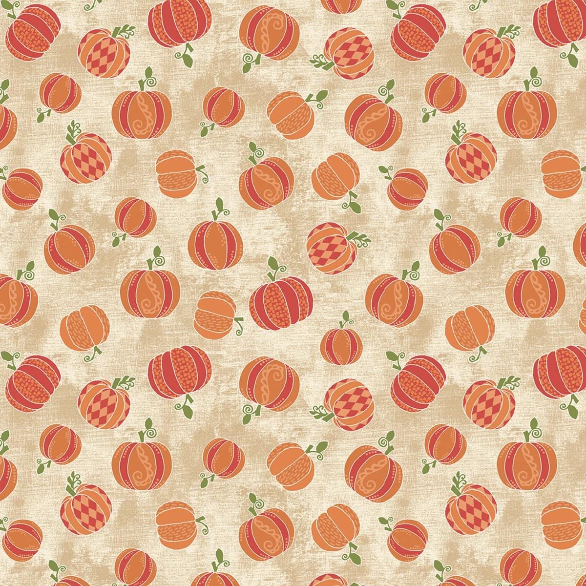 Pumpkin Yardage: Tan Hello Pumpkin Harvest, Benartex