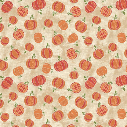 Pumpkin Yardage: Tan Hello Pumpkin Harvest, Benartex