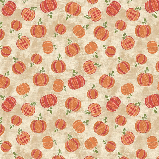 Pumpkin Yardage: Tan Hello Pumpkin Harvest, Benartex