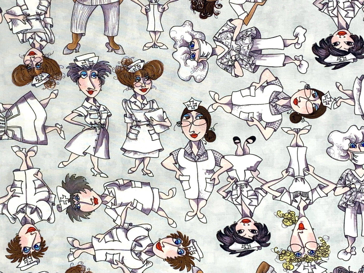 Nurse, Tossed Nurses , Gray Background, Loralie Designs, Yardage, 691799
