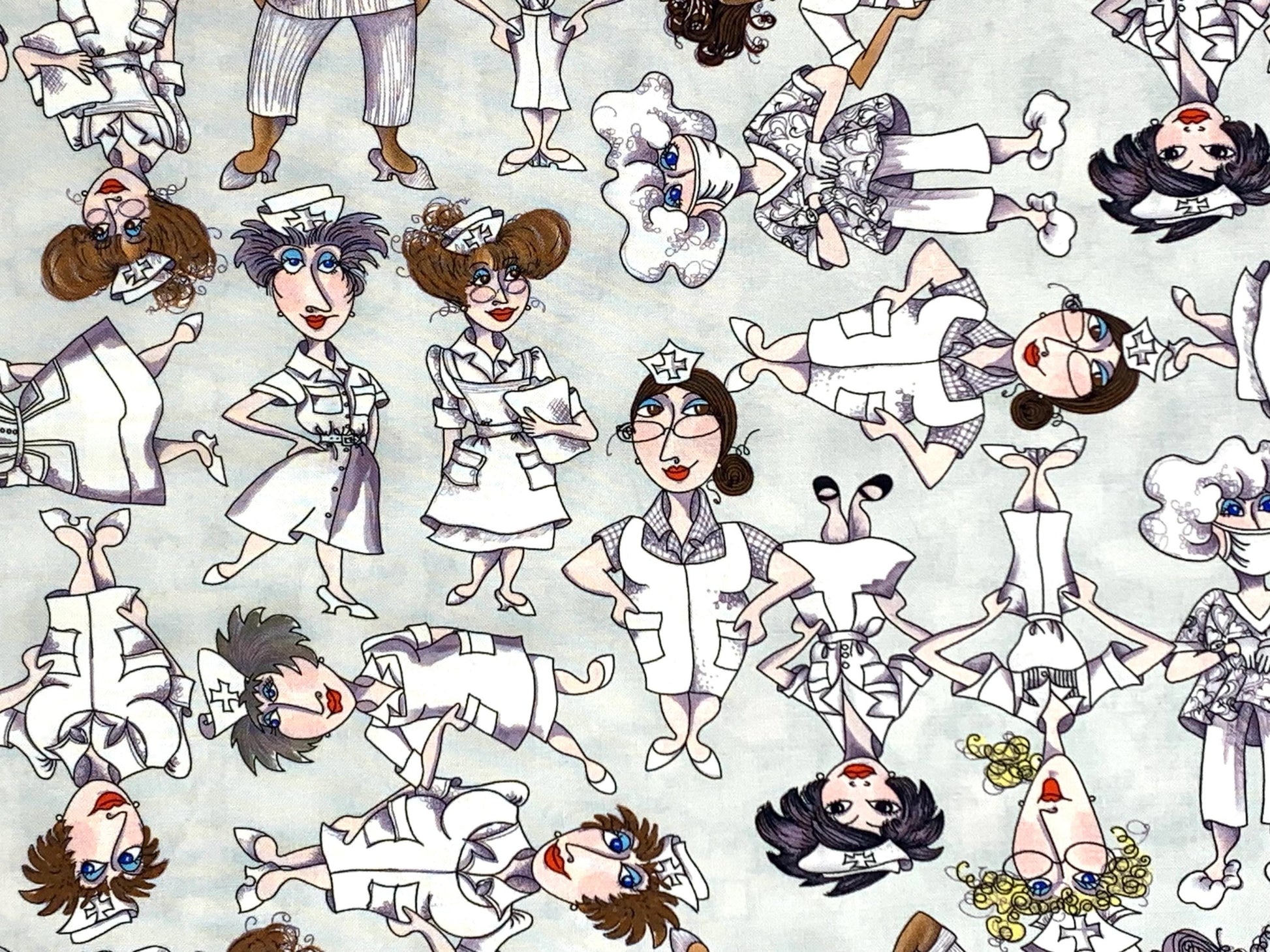 Nurse, Tossed Nurses , Gray Background, Loralie Designs, Yardage, 691799