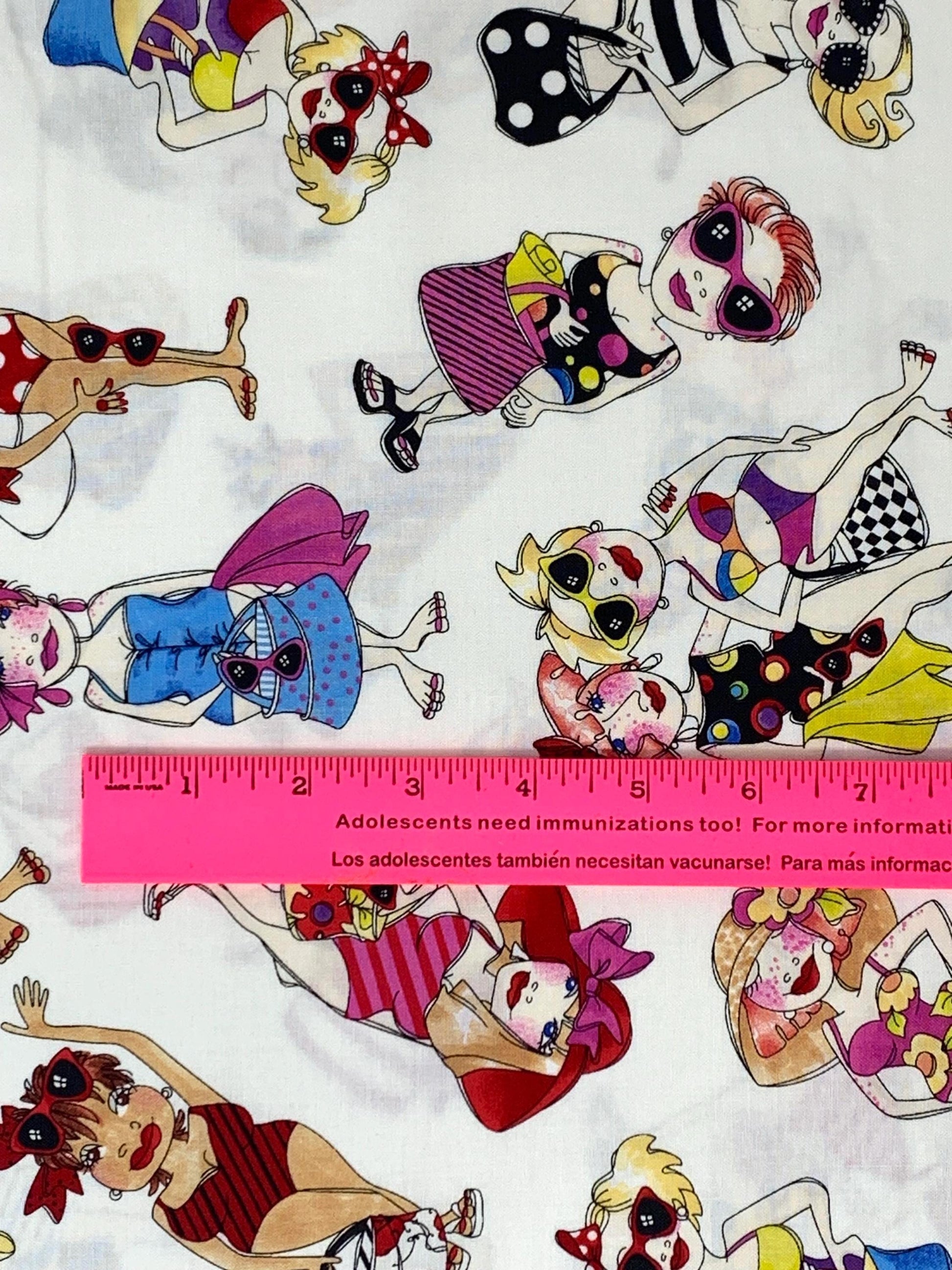 Tossed Beauties Yardage, White, Loralie Designs, Bathing Suits, Beach, Yardage, 692438