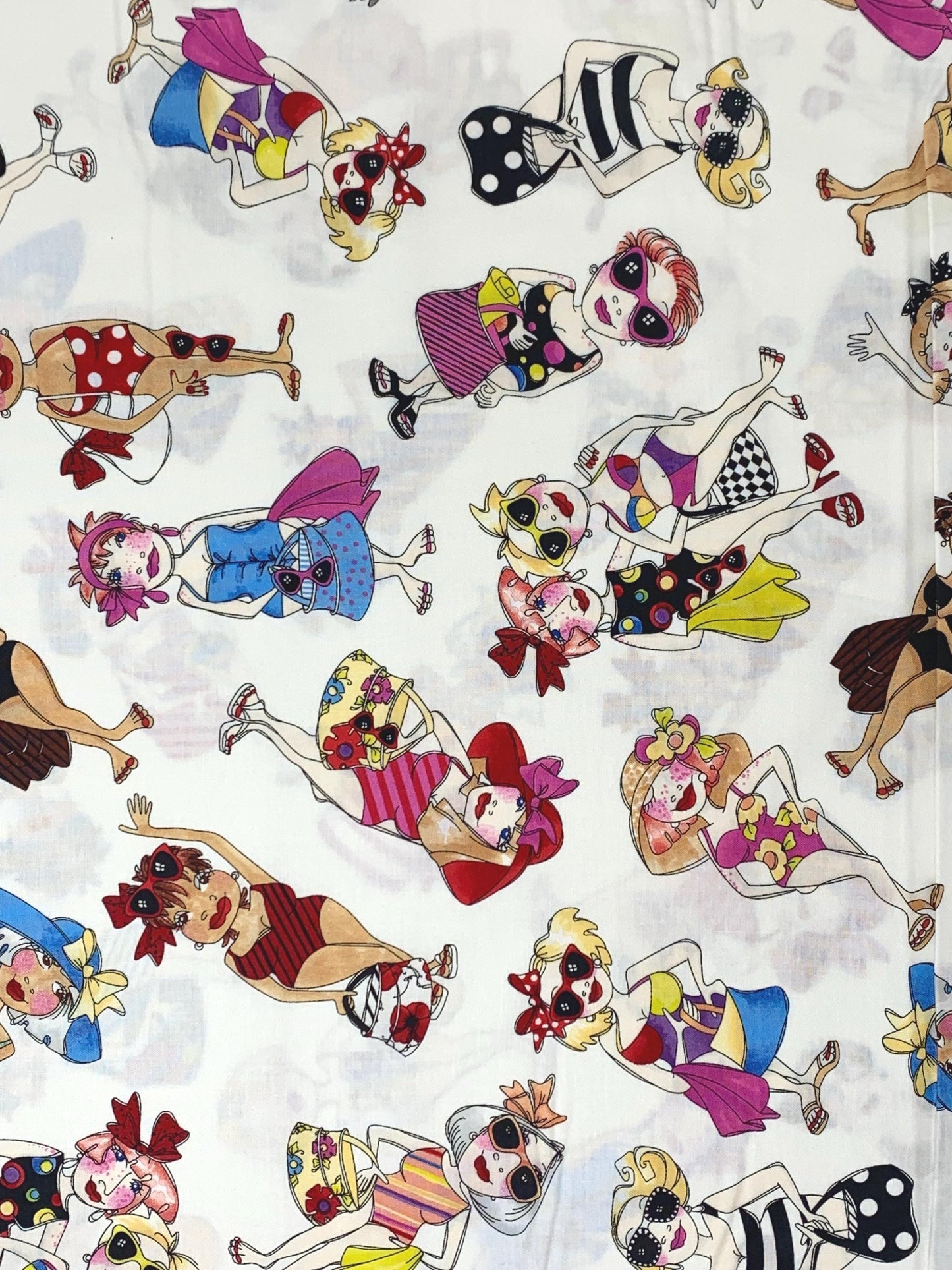 Tossed Beauties Yardage, White, Loralie Designs, Bathing Suits, Beach, Yardage, 692438