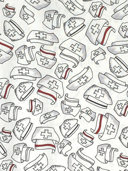 Nurse Caps, Tossed Caps, Happy Hats, White Background, Loralie Designs, Yardage, 691800B