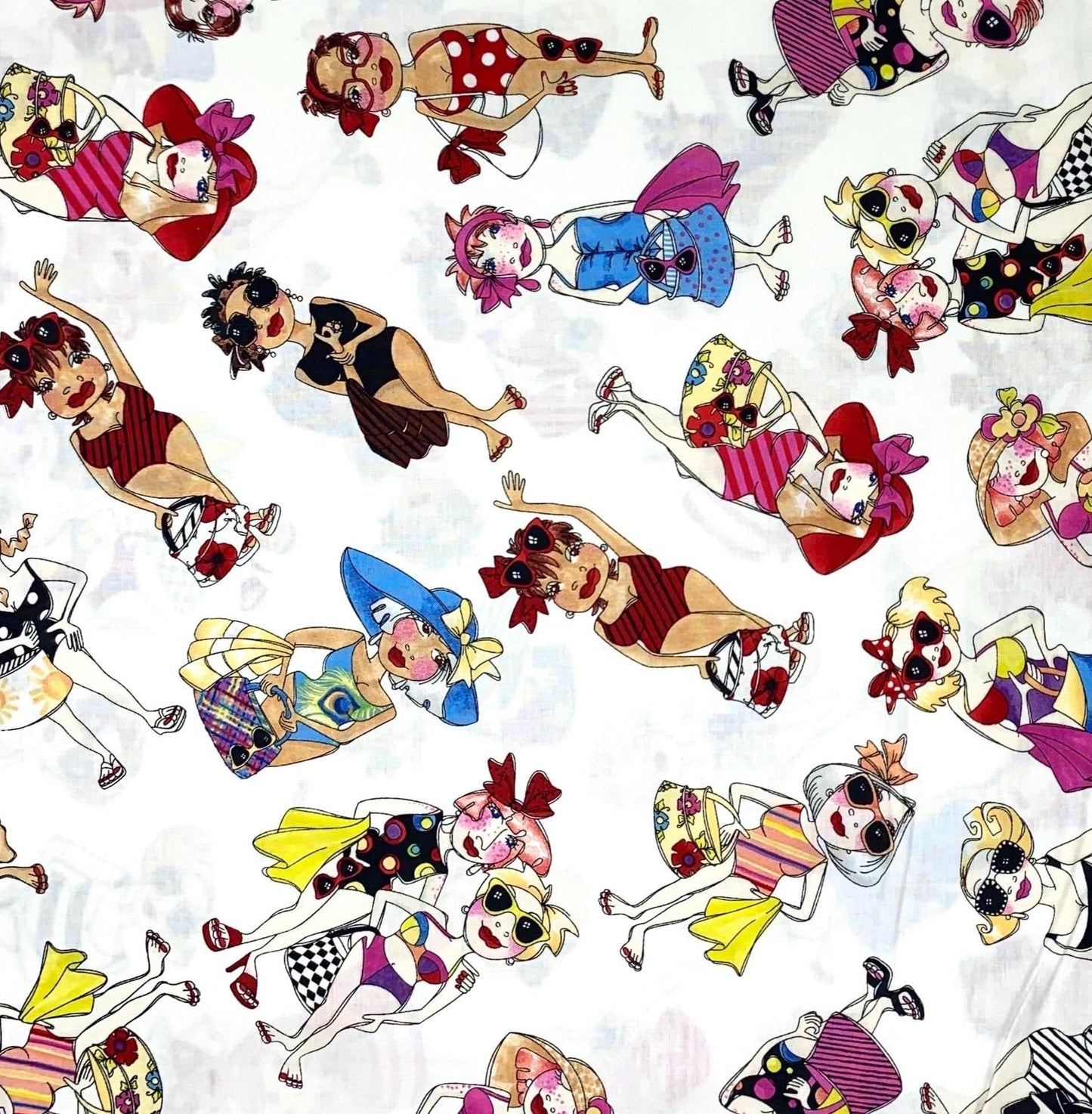 Tossed Beauties Yardage, White, Loralie Designs, Bathing Suits, Beach, Yardage, 692438