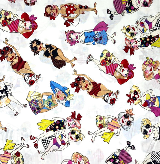 Tossed Beauties Yardage, White, Loralie Designs, Bathing Suits, Beach, Yardage, 692438
