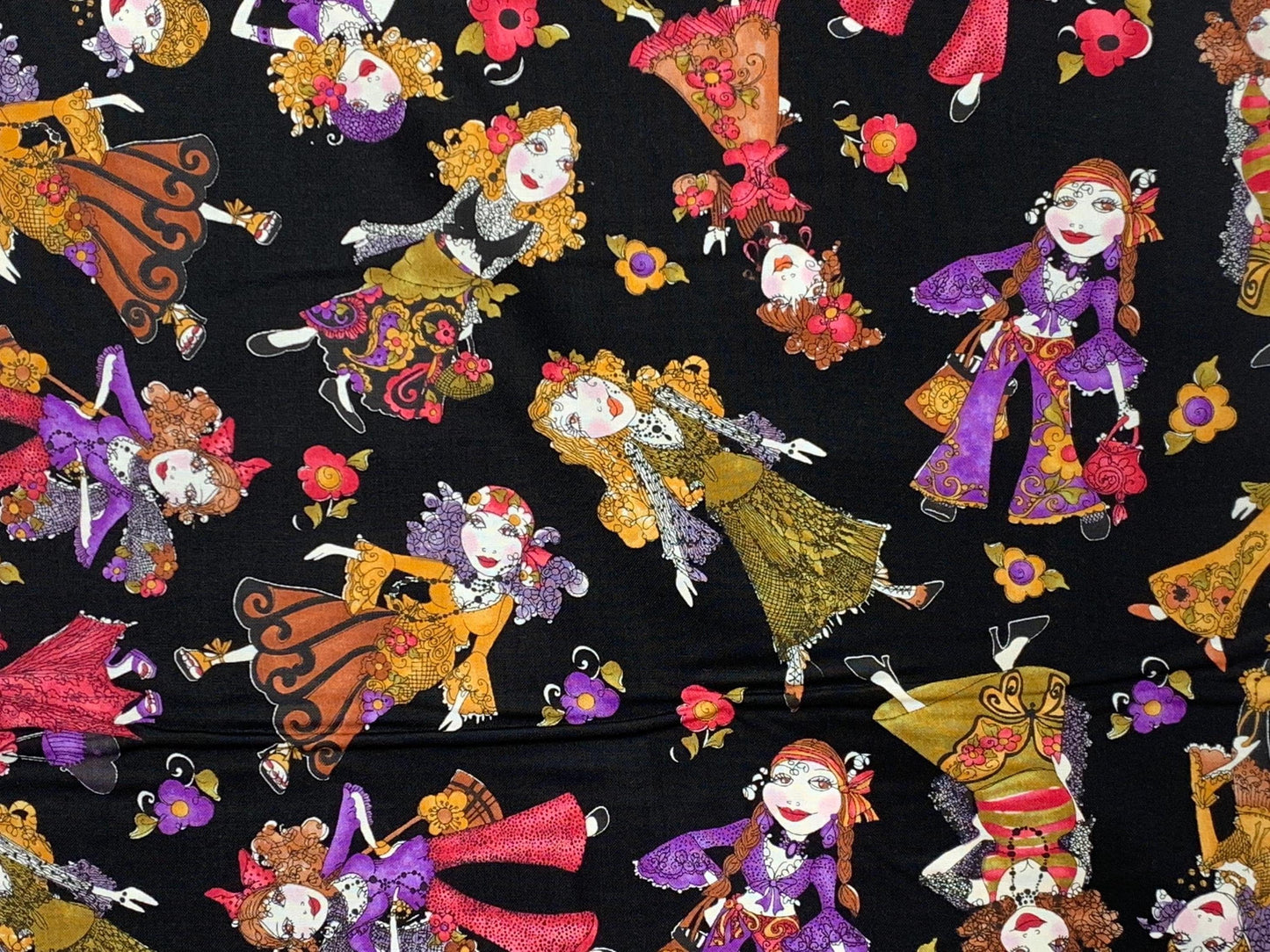 Gypsy Yardage, Tossed Gypsies on Black, Loralie Designs, Yardage, 692488
