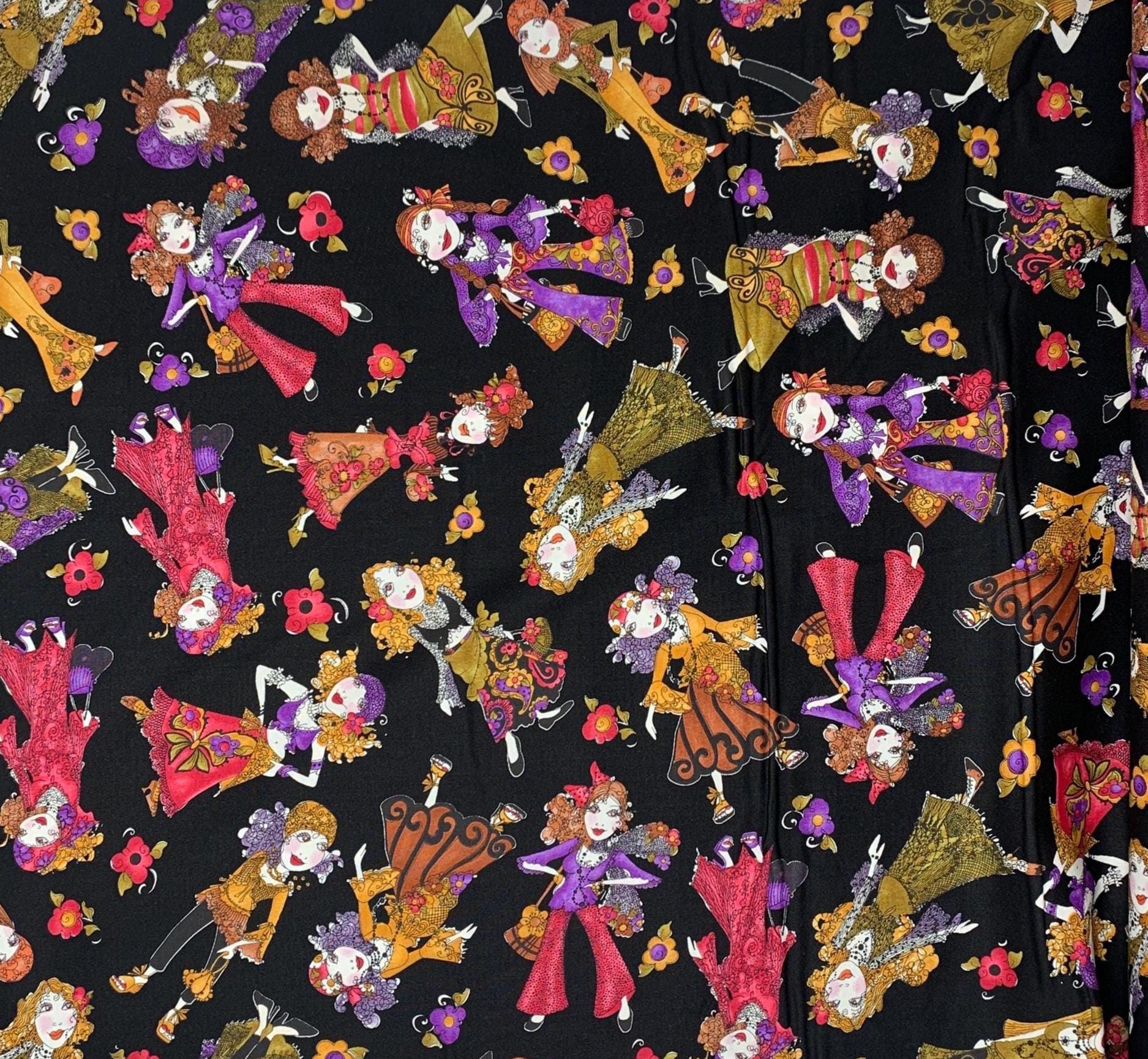 Gypsy Yardage, Tossed Gypsies on Black, Loralie Designs, Yardage, 692488