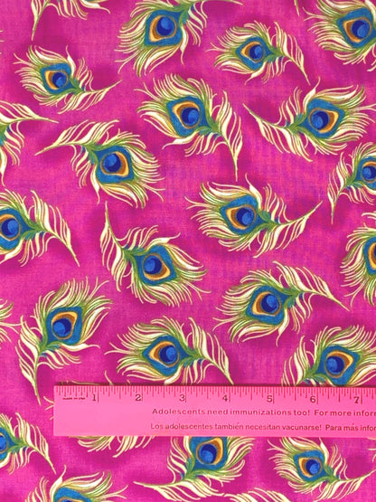 Peacock Yardage, Pretty Peacock on Cerise, Loralie Designs, Yardage, 692360B