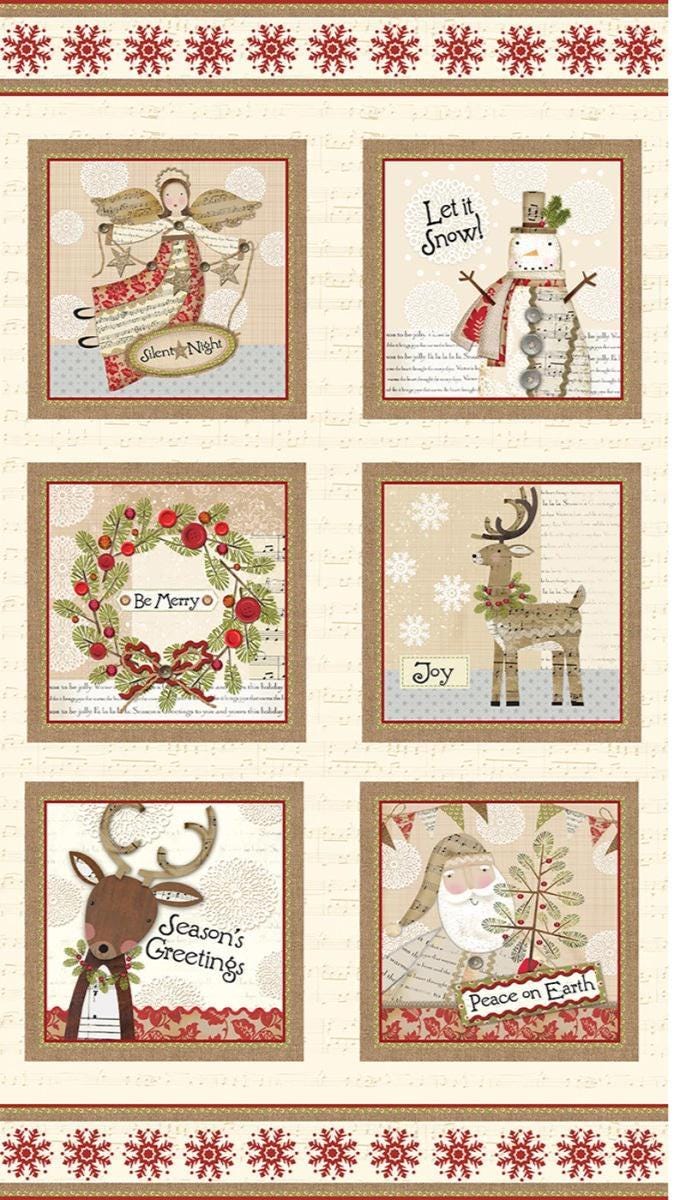 Christmas Fabric Panel: White Christmas Cream/Multi - Benartex