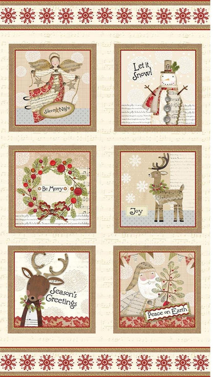 Christmas Fabric Panel: White Christmas Cream/Multi - Benartex