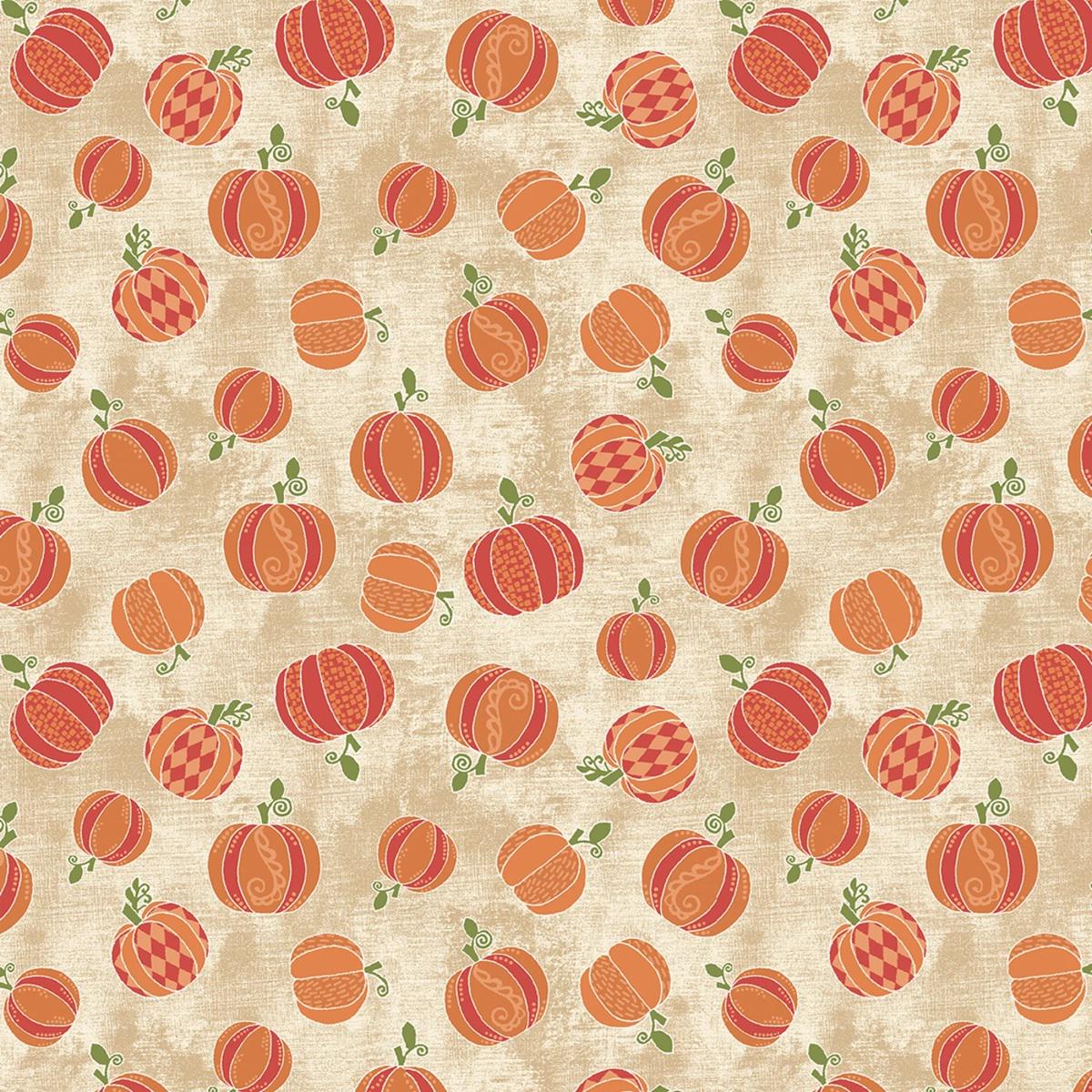 Pumpkin Yardage: Tan Hello Pumpkin Harvest, Benartex