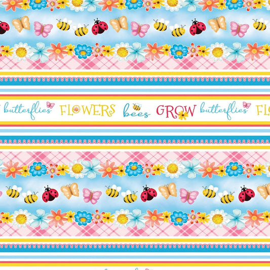 Floral Stripe Cotton Yardage: Sunshine Days Stripe, Benartex