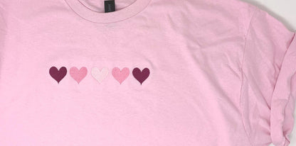 Hearts Sweatshirt: embroidered hearts, Valentine’s Day, Pink sweatshirt, White sweatshirt