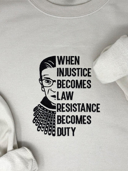 Resist Sweatshirt: RBG Protest sweatshirt, Sand, Black