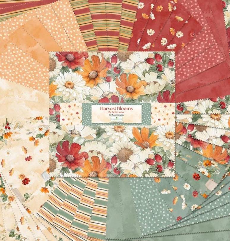 Fall Floral Fabric Squares, Harvest Blooms, 10 inch, 42 Pcs