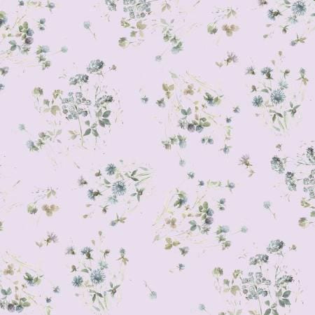 Lavender Floral Fabric Yardage: Au Naturel, Blue, Green, Tossed Floral, Wilmington Prints