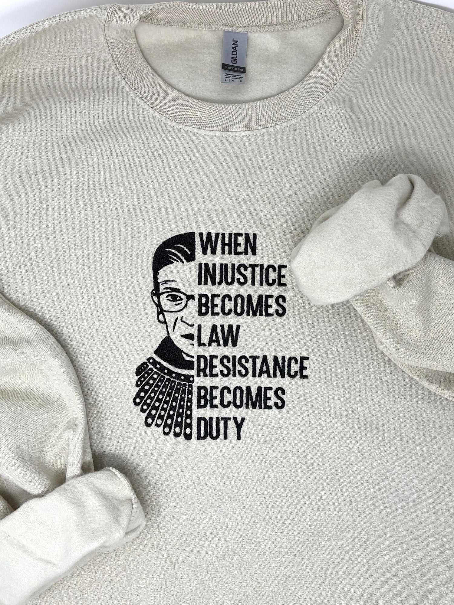 Resist Sweatshirt: RBG Protest sweatshirt, Sand, Black