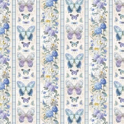 Butterfly Multi Repeating Stripe, Purple, Blue, Yardage,Morning Blooms, Danhui Nai