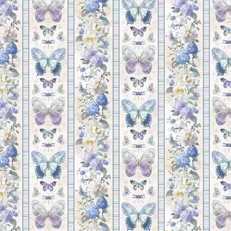 Butterfly Multi Repeating Stripe, Purple, Blue, Yardage,Morning Blooms, Danhui Nai