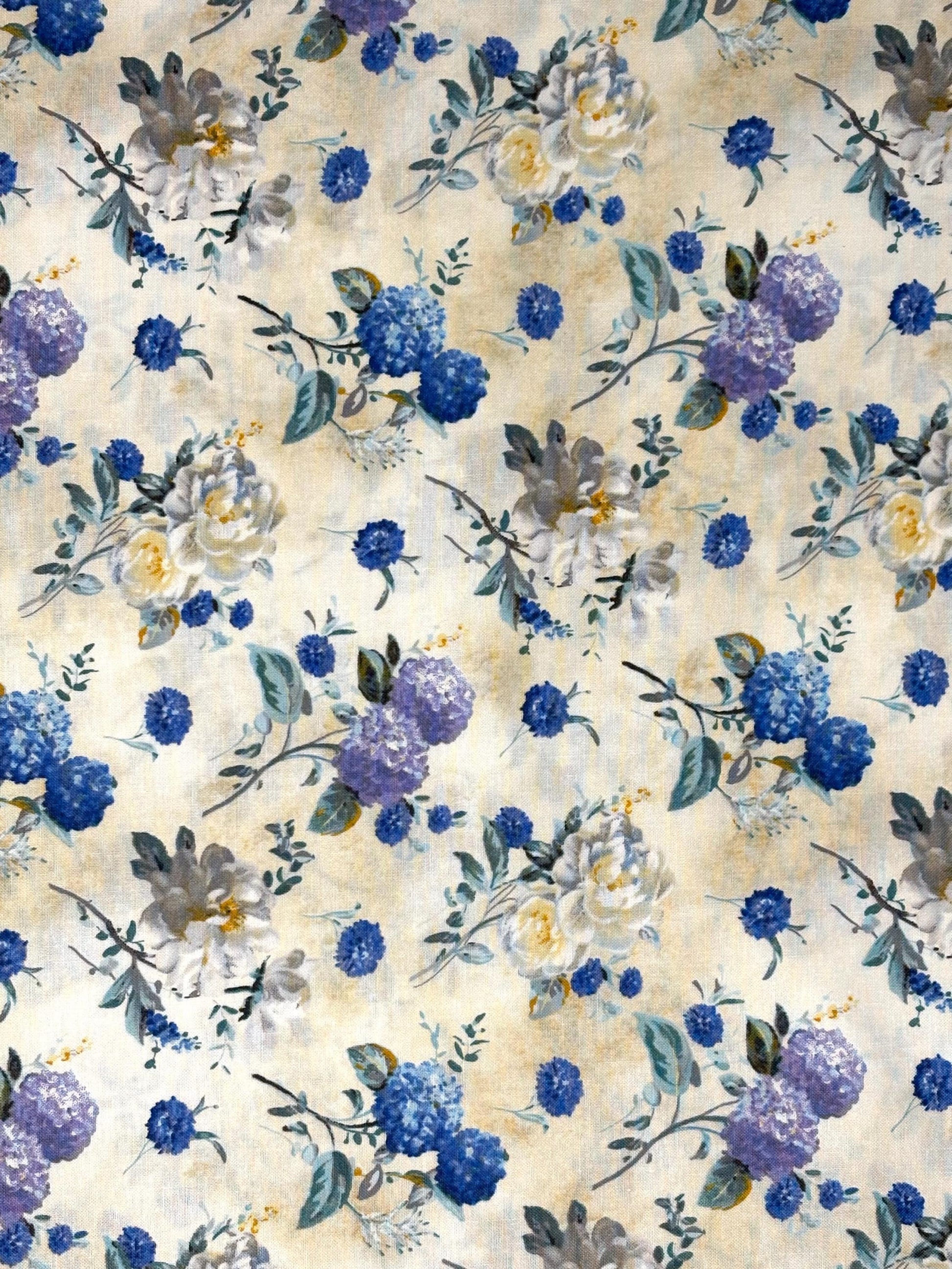 Cream Floral Toss, Purple, Blue, Yardage, Morning Blooms, Danhui Nai