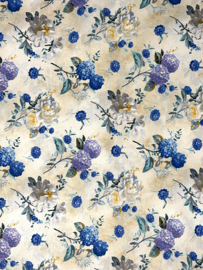 Cream Floral Toss, Purple, Blue, Yardage, Morning Blooms, Danhui Nai