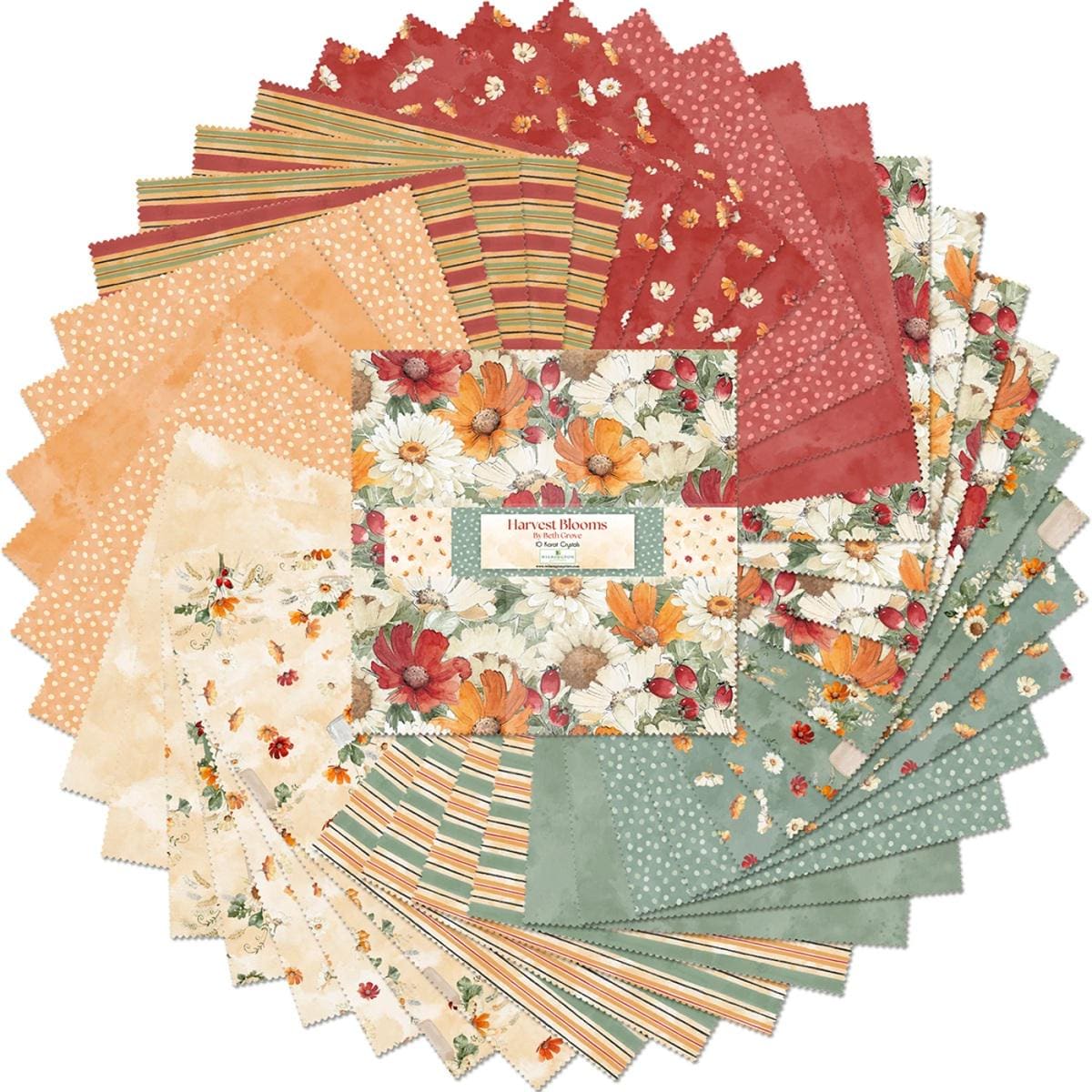 Fall Floral Fabric Squares, Harvest Blooms, 10 inch, 42 Pcs