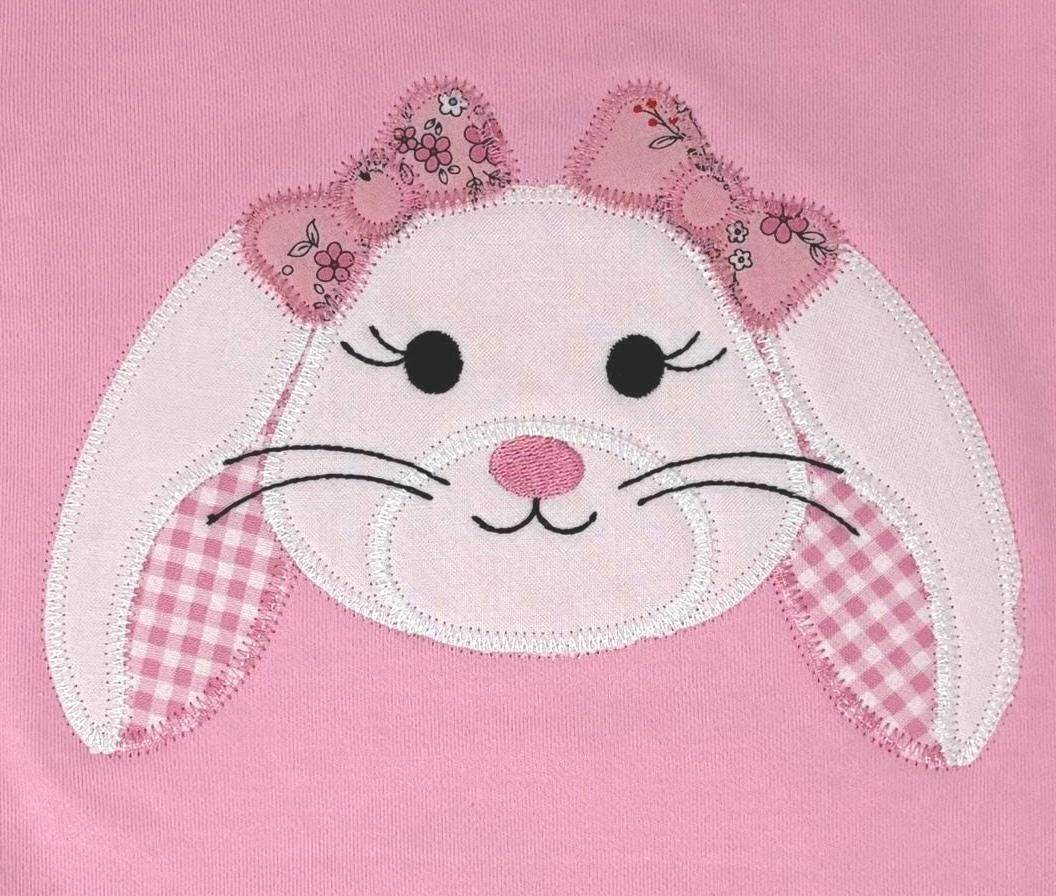 Girl’s Pink Bunny Tee Shirt: Easter, applique, Toddler Girls, Personalized