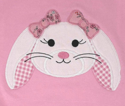 Girl’s Pink Bunny Tee Shirt: Easter, applique, Toddler Girls, Personalized