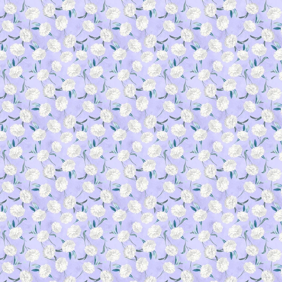 Small Floral Toss Yardage, Purple, White, Morning Blooms, Danhui Nai