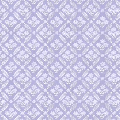 Purple Floral Tonal Grid Yardage, Purple, White, Morning Blooms, Danhui Nai