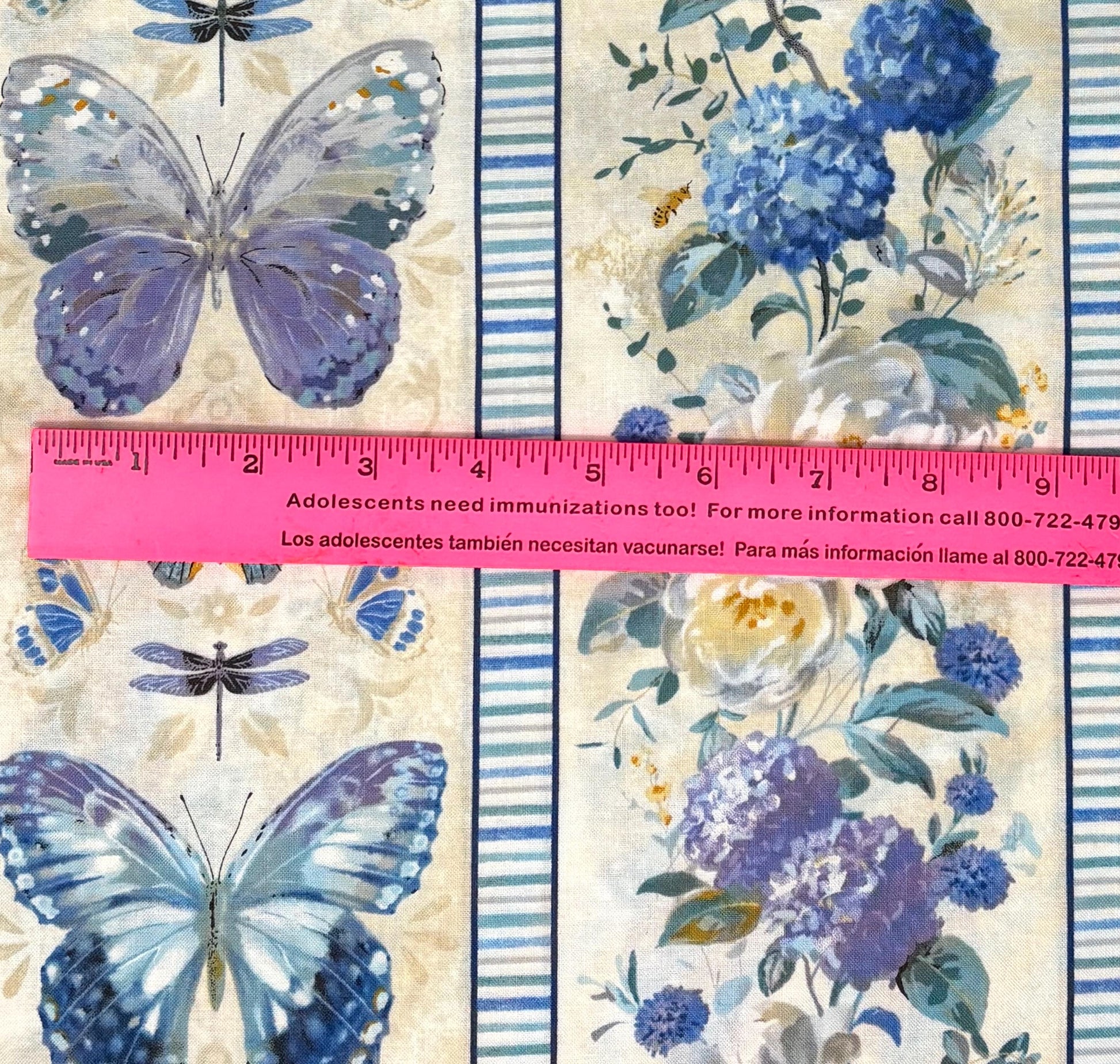 Butterfly Multi Repeating Stripe, Purple, Blue, Yardage,Morning Blooms, Danhui Nai